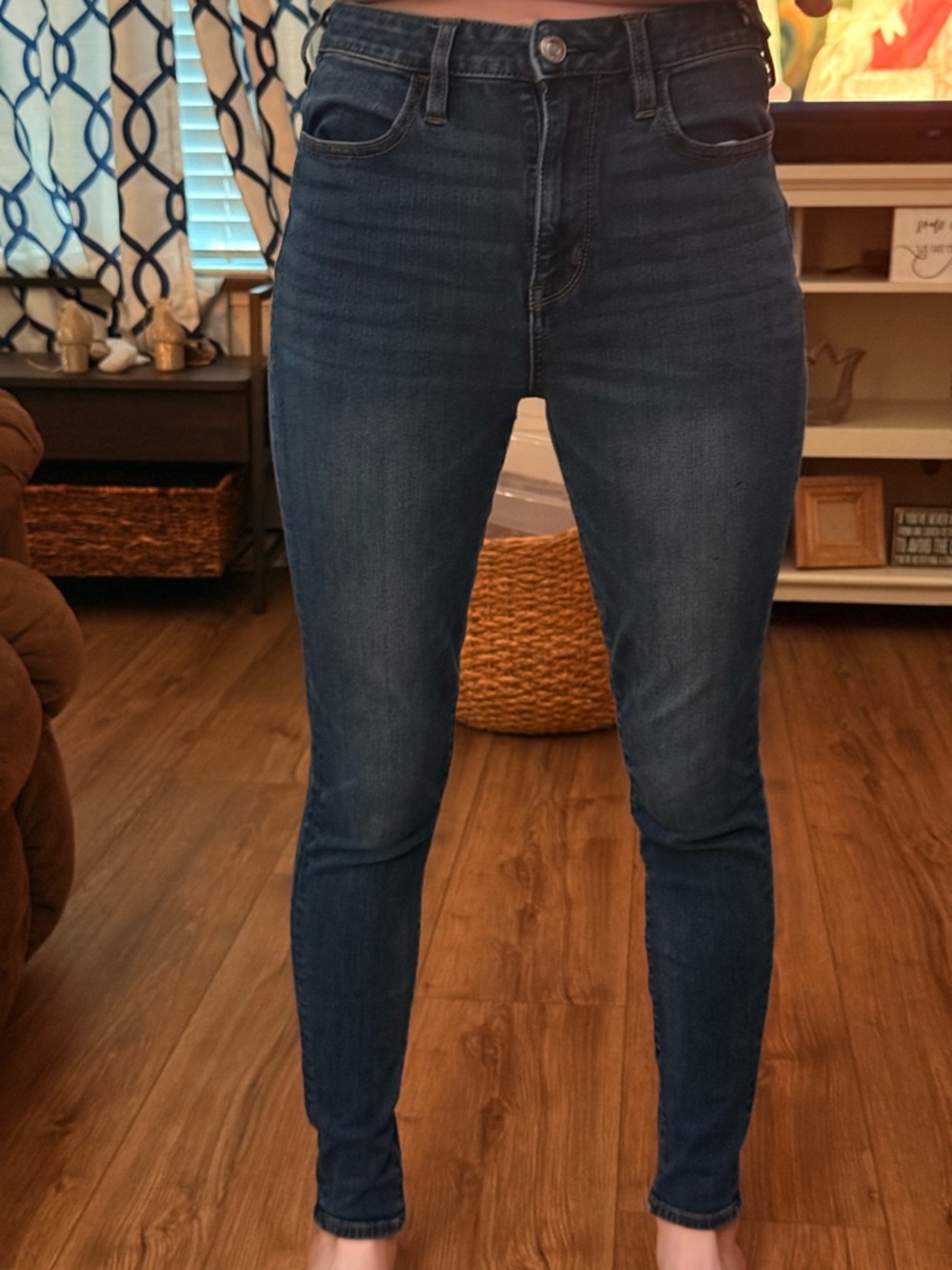 American Eagle Outfitters Dark Blue High-Rise Skinny Jeans